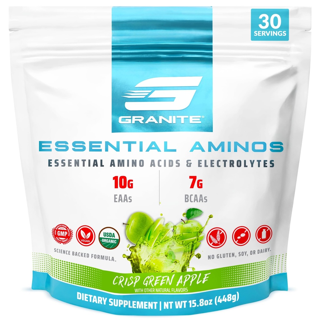 Granit Essential Amino Acids Powder, Green Apple Flavor, mit 10g EAAs und 7g BCAAs, unterstützt Muskel-Recovery & Growth, Soja-Free, Gluten-Free (30 Servierungen)