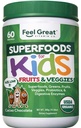 Spüren Sie Great USDA Organic Super Greens Powder für Kinder - Cocao Chocolate | Fruit & Veggie Supplement | Superfood Powder mit Probiotics & Verdauungsenzymen für Verdauungs-Gesundheit | 60 Tage Versorgung