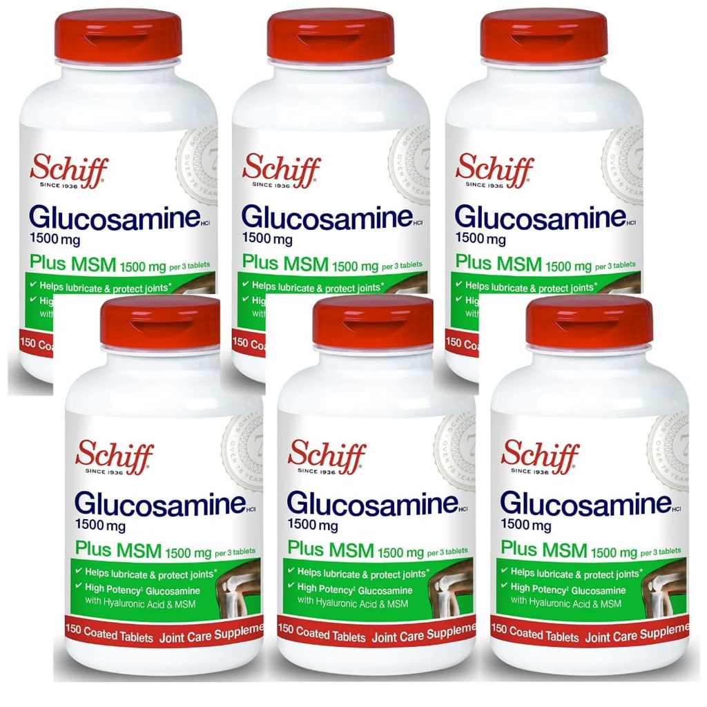 Schiff Glucosamine 1500mg Plus MSM und Hyaluronsäure, 150 Tabletten - Joint Supplement (Pack von 6)