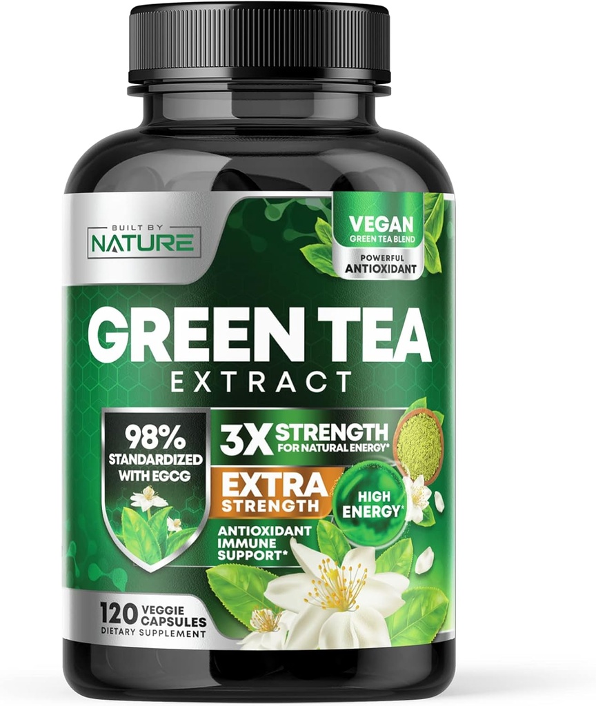 Construit par Nature Green Tea Extract 1000mg – Supplément de puissance élevée avec 98 % de polyphénols, 75 % de catéchines et 45 % d'EGCG – Soutien énergétique naturel – Non-OGM – 120 capsules