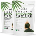 Earth Circle Organics Spirulina Poudre, Caisson, Cru et Non-Irradié. Protéine végétale pure. Superfood premium, riche en acides aminés et antioxydants - 4 Once (2 paquets)
