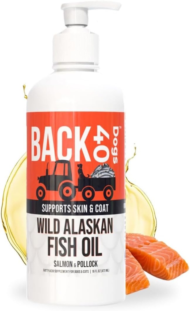 RACK 40 Hunde Wild Alaskan Fischöl für Hunde, Haut und Mantel Ergänzung für Hunde & Katzen, Omega-3-Rich Lachs und Pollock Öl, EPA & DHA Hunde Lachsöl für Gehirn, Herz und Gelenke 16 fl oz (473 ml)