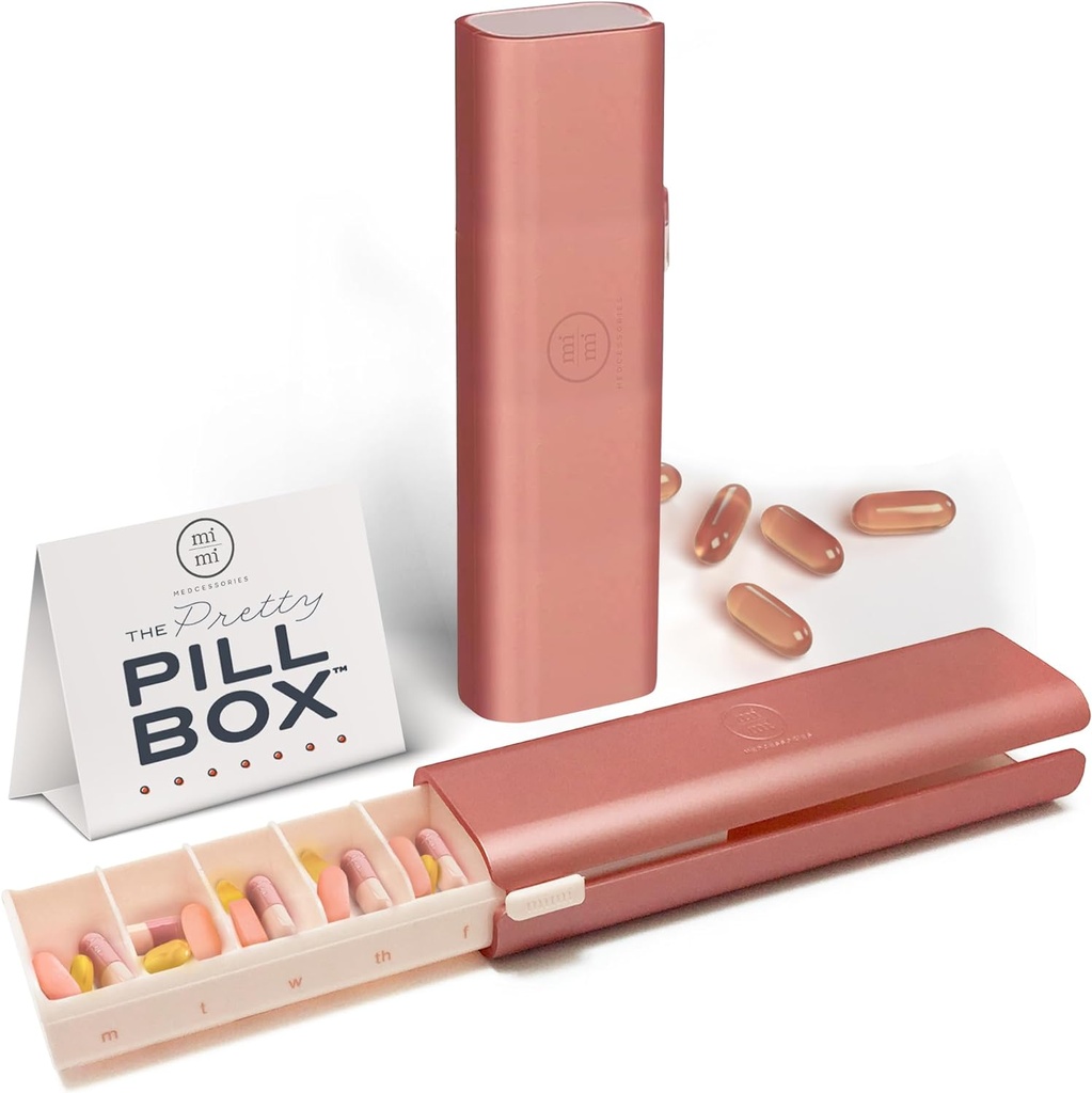Pretty Pill Box Set - Stylish & Compact Daily Pill Organizer, Medikamente Pille Case, Pillen-Container für Vitamin Management, Pillenhalter, Travel Essentials für Damen und Herren - Rose