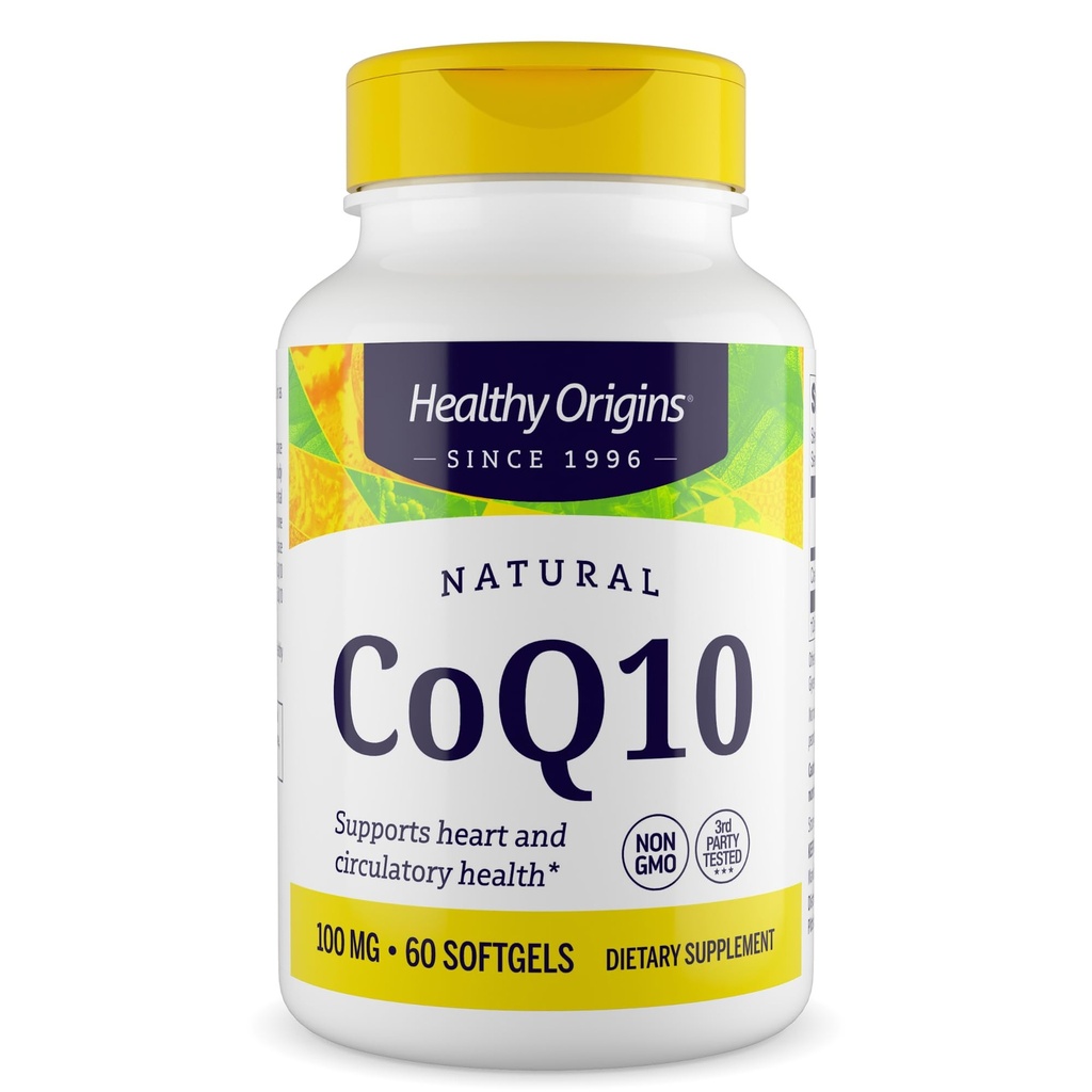 Gesunde Origins® CoQ10 100 mg – Natürliches Trans-Isomeres Ubichinon – Hefe Fermented, unterstützt Herzgesundheit & Zelluläre Energie – Non-GMO 60 Softgels