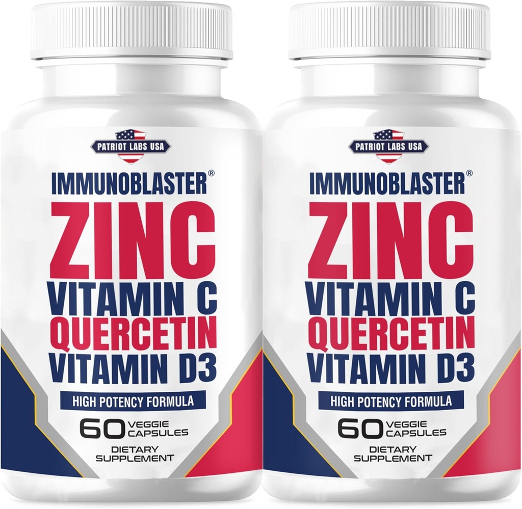 (2 Pack) ImmunoBlaster Zinc Quercetin 500mg avec vitamine D et C antioxydant immunosupport haute puissance Quercetin Zinc supplément pour les hommes et les femmes - sans gluten, soja et laiterie - 120 Compte (Twin Pack)