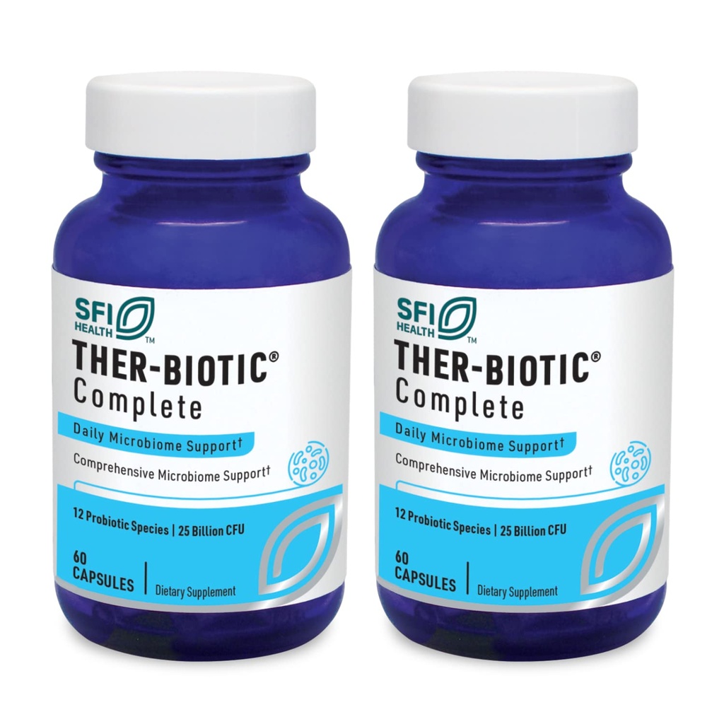 Klaire Labs SFI Health Ther-Biotic Complete - Probiotiques hypoallergéniques pour les femmes et les hommes - Supplément probiotique acide-stable - 12 espèces pour la santé immunitaire et digestive - 25 milliards CFU (2 paquets)
