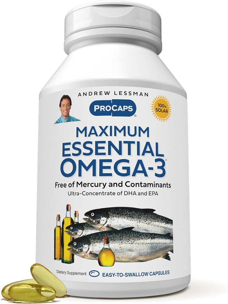 ANDREW LESSMAN Maximum Essential Omega-3 Unflavored, 360 Softgels - Ultra-Pure Omega-3 Fish Oil 1200 mg-High DHA, keine Mercury Supplement-Small, einfach zu schlucken Fischöl Kapseln