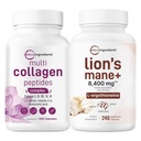 Micro Ingredients Multi Collagen Complex for Women & Lions Mane Supplement 240 Veggie Kapseln Bundle 2 Pack | Grass-Fed Collagen Peptides | Superfood Pilz Antioxidantien mit L-Ergothioneine
