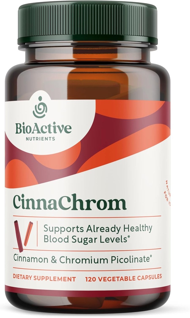 BioActive Nährstoffe CinnaChrom Nahrungsergänzung — Chrom Picolinat, Cinnamon Kapseln — natürliche Inhaltsstoffe für Gesamtgesundheit — Gemüseergänzung, Glutenfrei, 120 Kapseln