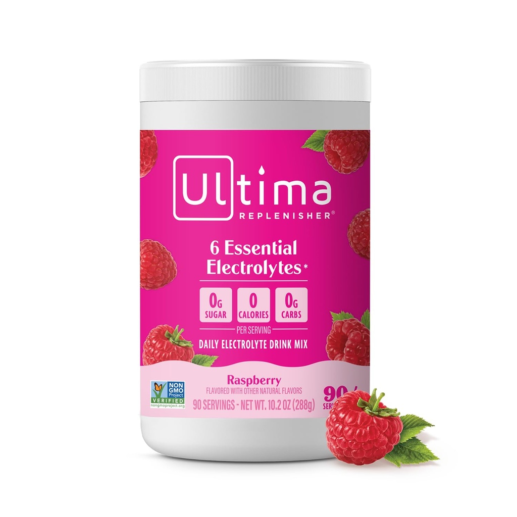 Ultima Replenisher Daily Electrolyte Powder Drink Mix – Sugar Free – Raspberry, 90 Servings – Hydration Powder mit 6 Key Electrolytes und Trace Minerals – Keto Friendly, Vegan, Non-GMO