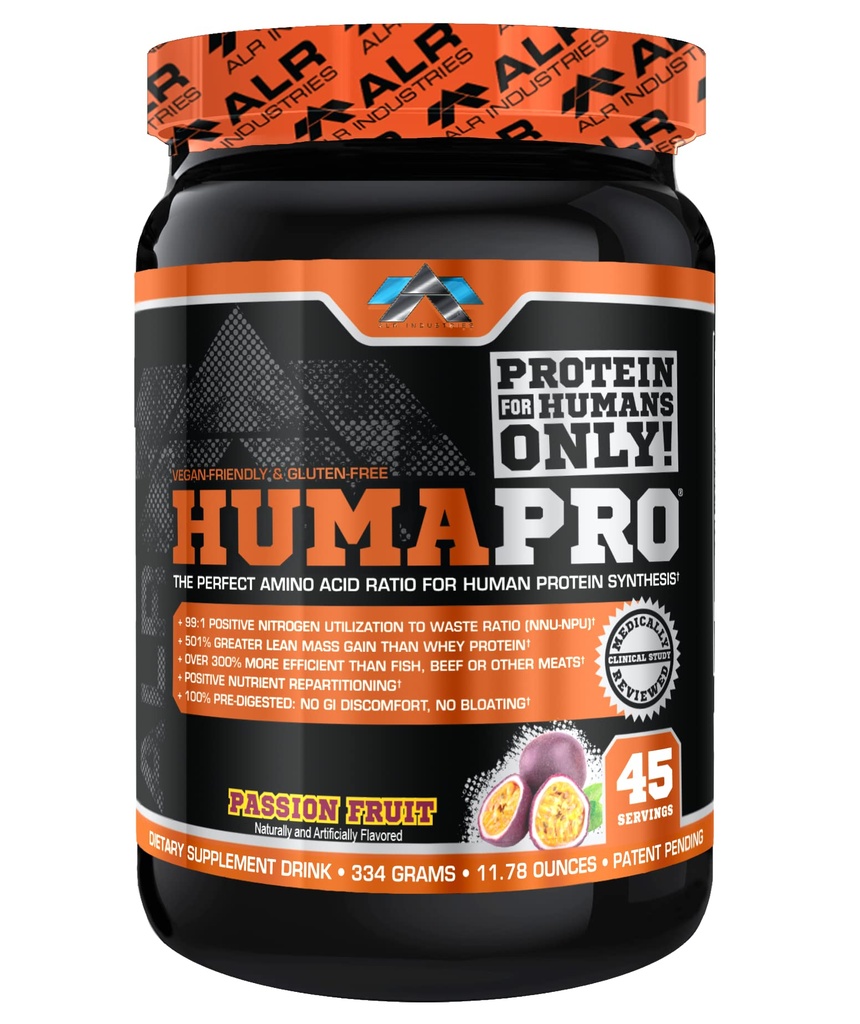 Humapro | Aminosäuren Protein Matrix für Menschen | 99% Verwendung für Lean Muscle | Vegan, Glutenfrei | 334g / 45 Servierungen (Passionsfrucht)