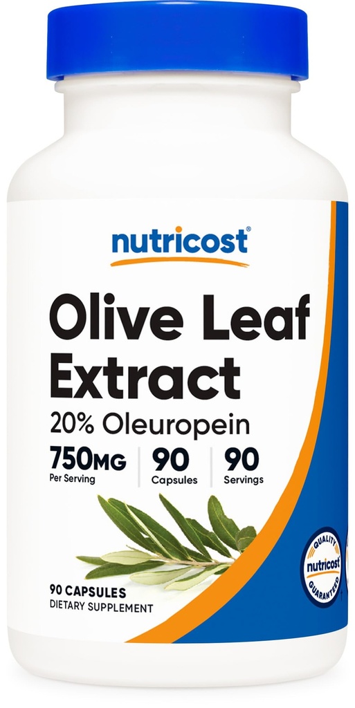 Nutricost Olive Leaf Extract (20% Oleuropein) 750 MG, 90 Kapseln - Non-GMO, Glutenfrei