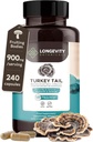 Organic Turkey Tail Mushroom Capsules Supplement (240) | Pure Fruiting Body 10:1 High Strength Extract | 50% Beta-D Glucans | 9.000mg Raw Equivalent per Serving | Immune, Gut & Microbiome Support