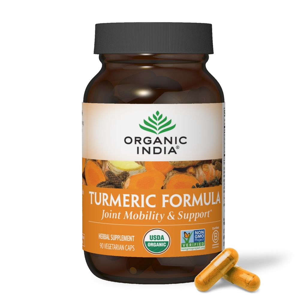 ORGANIC INDIA Kurkuma Curcumin mit schwarzem Pfeffer - Organic Turmeric Supplement und Curcumin Supplement, Turmeric Capsules, Joint Support & Immune System Support, Ganze Wurzel, Trikatu - 90 Kapseln