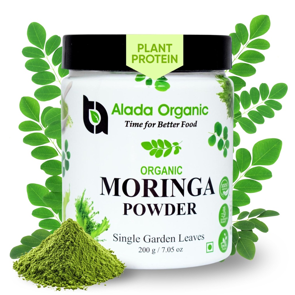 Moringa Poudre de feuille biologique certifiée Moringa Poudre, Moringa Oleifera - Riche en antioxydants et vitamine immunitaire, Superaliments pour Moringa Tea, Moringa boisson, Inde Grown, Vegan -7.05 OZ
