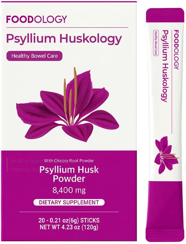 FOODOLOGY Psyllium Huskology (20 Stäbchen, 10 Tage) - Herbal Psyllium Husk Ergänzung zur Aufnahmehilfe, Gut Health. Pflanzenbasierte Ernährungsfaser, Maximale Stärke 7.200mg.