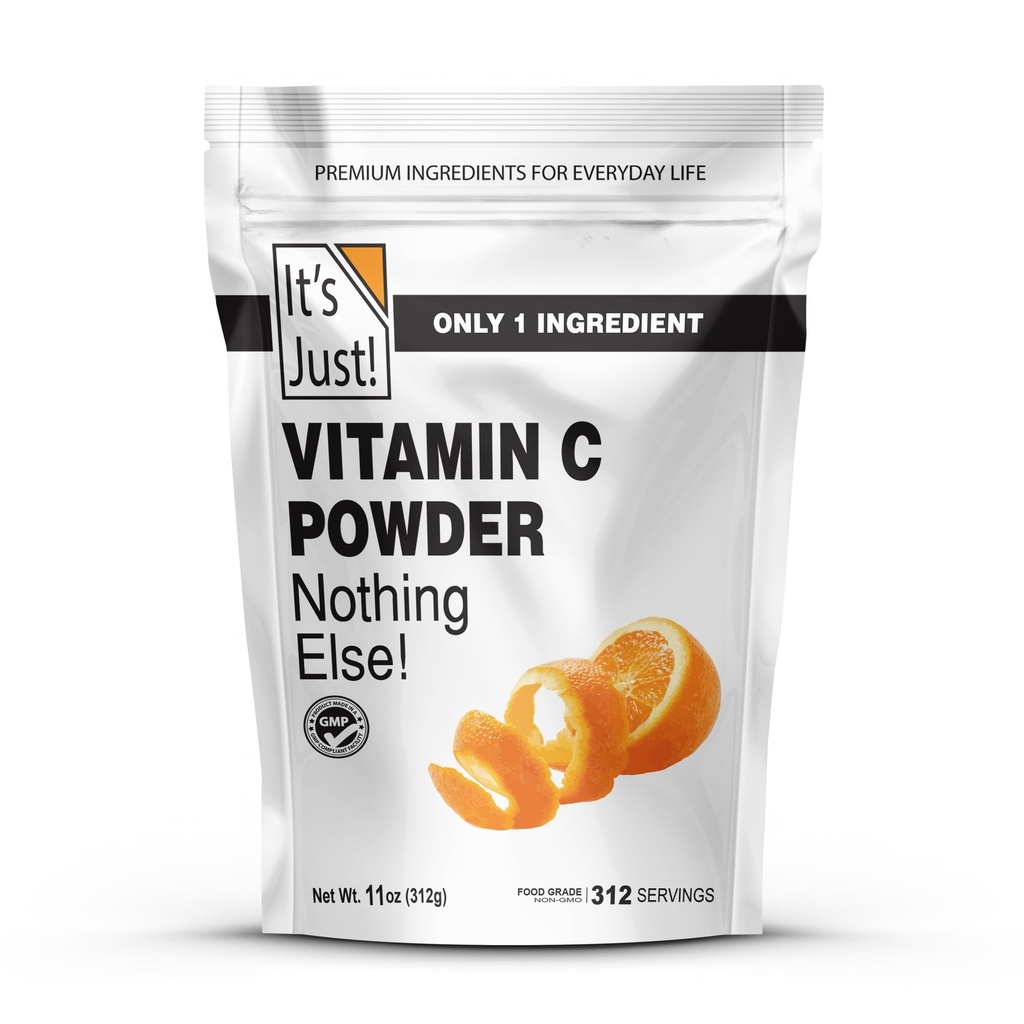 C'est juste! - Poudre de vitamine C, 100% acide L-ascorbique pur, grade alimentaire, soutien immunitaire, cosmétiques maison (11oz)
