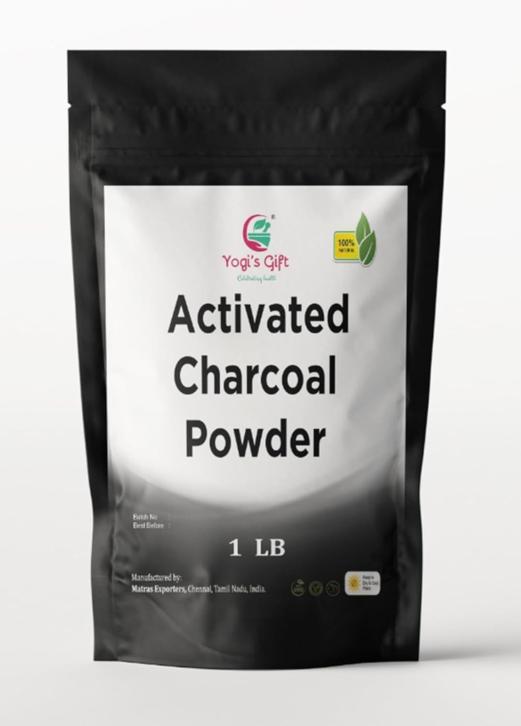 Aktiviertes Charcoal-Pulver 1 LB | Geerdetes aktiviertes Charcoal-Pulver für Gesichtsschrubber, Haut- und Seifenherstellung | Kokosnussschalen Basierend | Von Yogi's Gift®