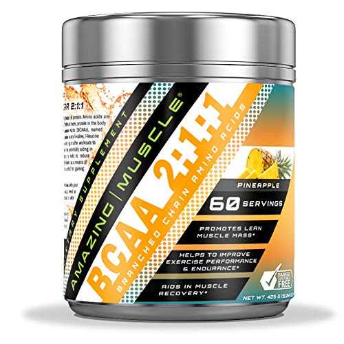Erstaunliche Muskel BCAA 2:1 Verzweigte Aminoketten Säure Ergänzung | 6000 Mg pro Servieren | Ananas Flavor | 60 Servierungen
