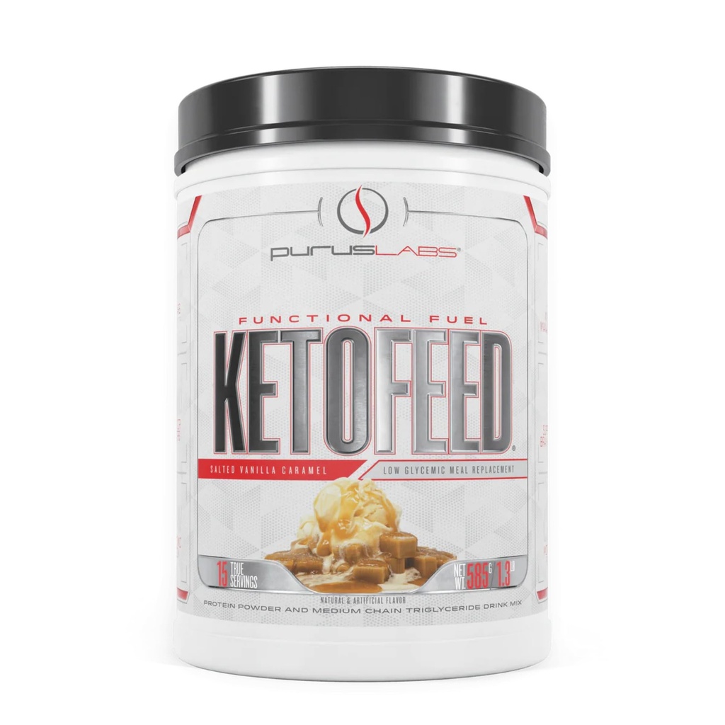 Purus Labs KetoFeed Protein | Keto Low Glycemic Protein Meal Replacement | Low Carb, 0 Zucker | Hinzugefügt MCTs | 20g Whey Protein (Salted Vanilla Caramel)