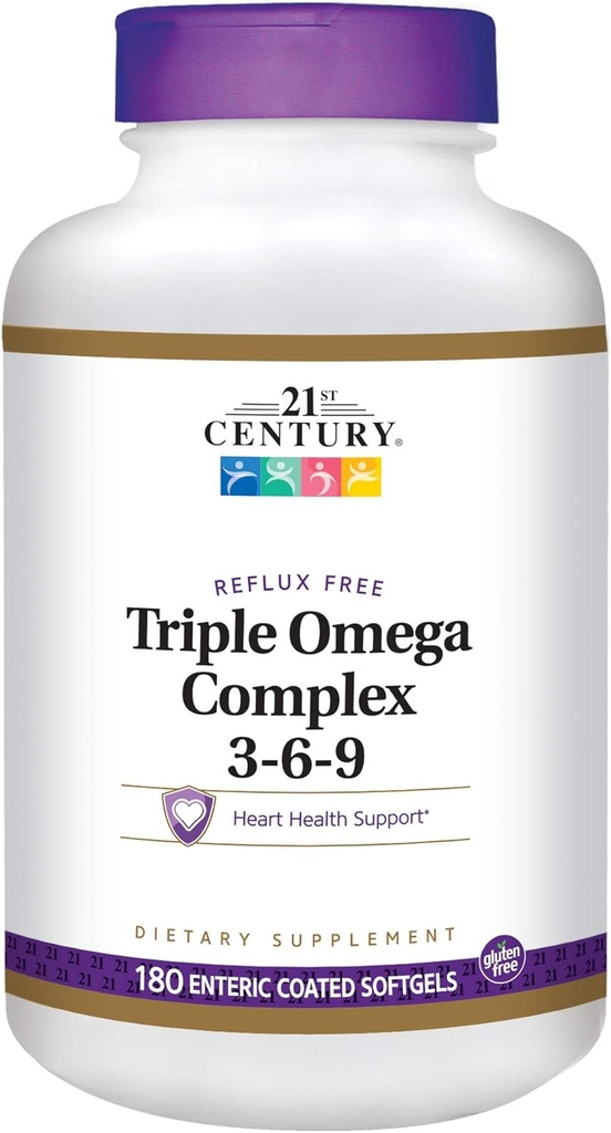 Supplément alimentaire du 21e siècle Triple Omega Complex 3-6-9 Softgels enrobés d'entérique, bouteilles de 180-bouteilles (paquet de 2)