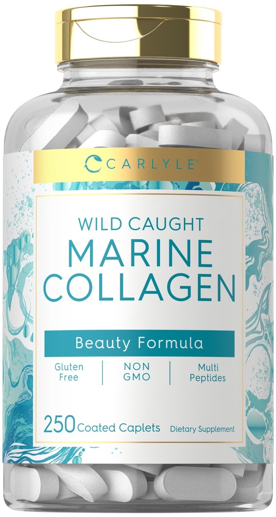 Carlyle Marine Collagen für Haarhaut und Nägel | 250 Kapseln | Peptide für Frauen und Männer | Typ I mit Kalzium | Nicht-GVO & Glutenfrei