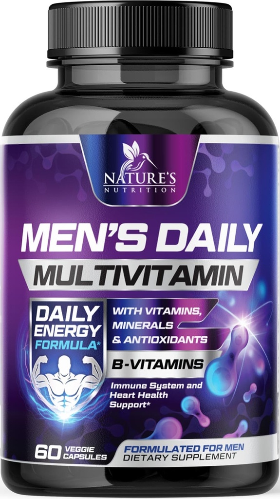 Multivitamin für Männer - Vitamin A, C, D, E, Zink, Kalzium, Multivitamine für Immungesundheit Unterstützung, Vitamin B12, Men’s Daily Multivitamin Supplement Kapseln, Non-GMO Mens Multi Vitamins - 60 Kapseln