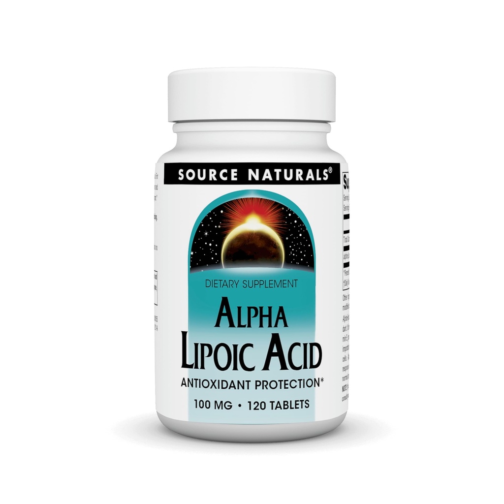 Source Naturals Alpha L'acide lipoïque soutient le métabolisme sain du sucre, la fonction hépatique et la production d'énergie* - 100 mg - 120 comprimés