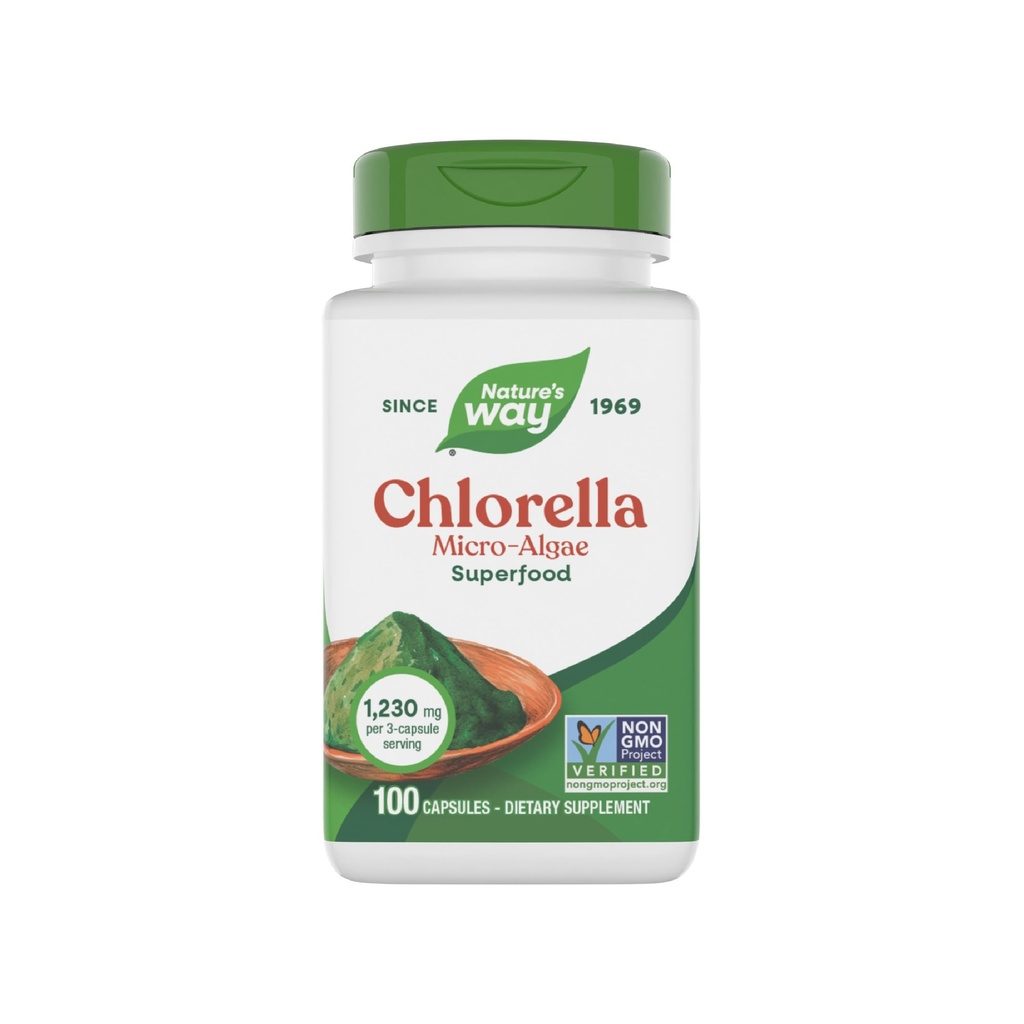 Nature's Way Chlorella Micro-Algae, Superfood, unterstützt Antioxidante Pathways*, 1,230 mg pro 3-Capsule Serving, Vegan, Non-GMO Project Verified, 100 Kapseln (Packaging May Vary)