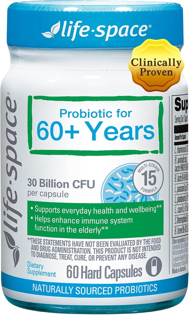 Life-Space Probiotic für 60+ Jahre, unterstützt Darmimmunität und Gesundheit, Gastrointestinal Vitalität, Bifidobacterium lactis, 30 Billion CFU, Multi Strains - 60 Kapseln