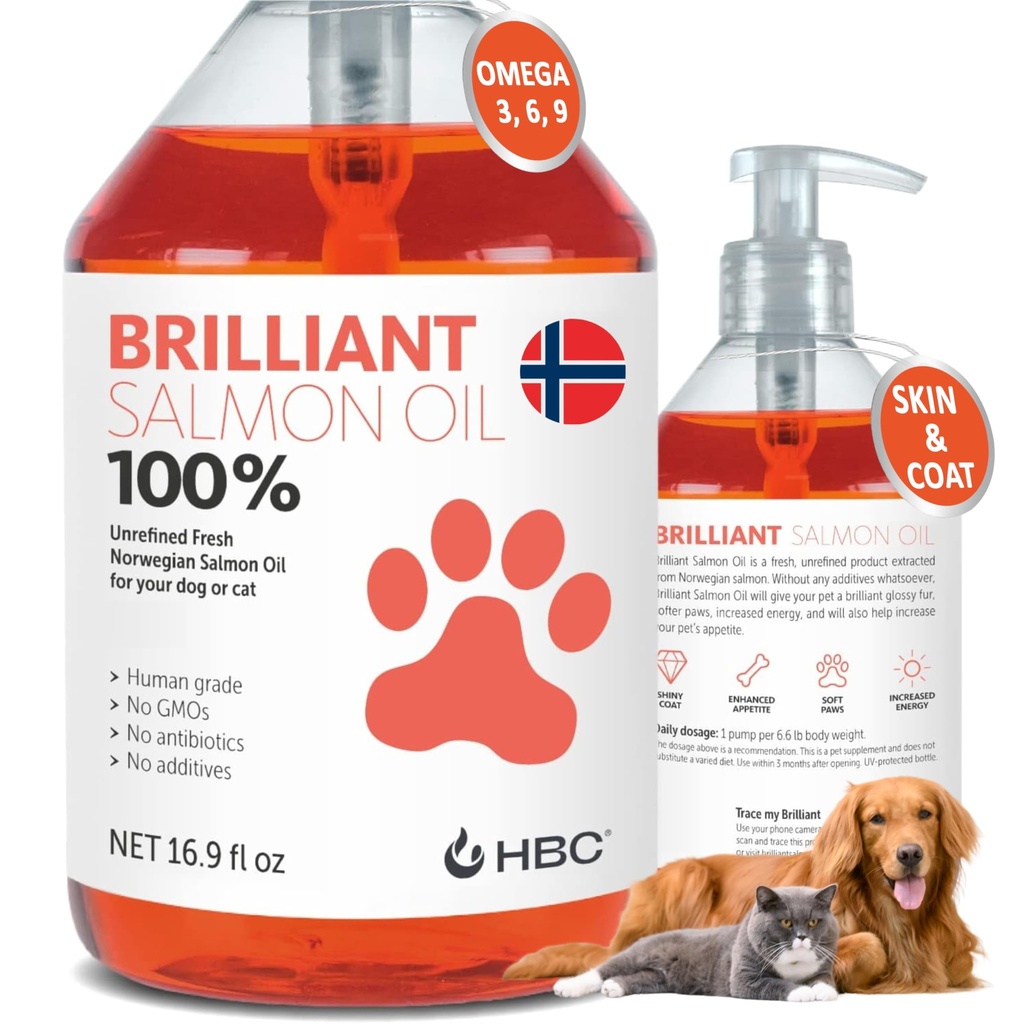 Lachsöl für Hunde - Gesunde Haut und Mantel, Alle natürlichen norwegischen Fischöl Nahrungsergänzung für Haustiere, Omega 3 EPA DHA, Ideal für Shedding, Allergie, Juckreiz, trockene Haut, Joint & Bone Health - 16.9 Oz