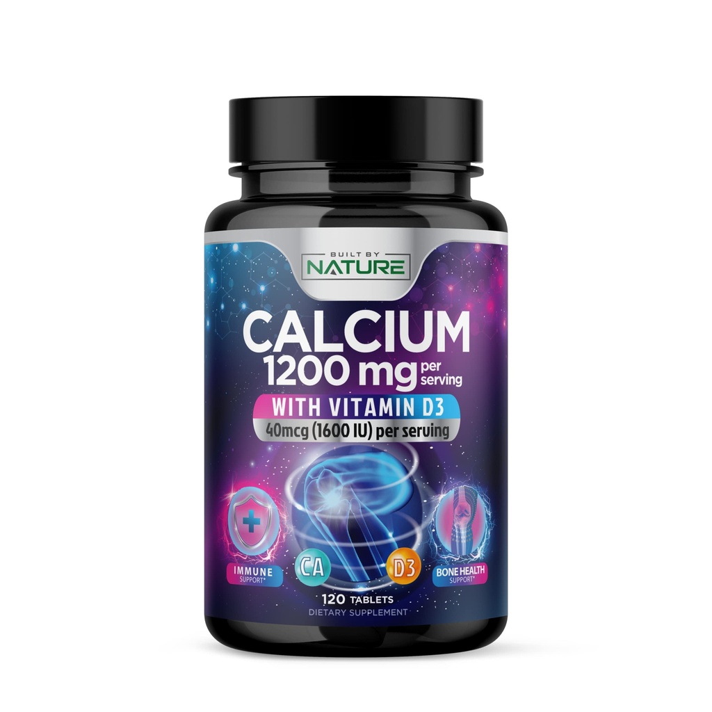 Calcium 1200mg mit Vitamin D3 für beste Absorption - Fortgeschrittene Knochenunterstützungsergänzung, 1200 mg Calciumcarbonat & 1600 IU Vitamin D3, langsame Freisetzung für Immununterstützung, leicht zu schlucken, 120 Tabletten