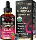 USDA Bio Vitamin B-Komplex B5 Pantothensäure | B12 Methylcobalamin | B1 Thiamin | B6 Pyridoxin | B7 Biotin | B9 Folic | B3 Niacinamid - B Complex Liquid Drops, Made in USA Supplement, 2fl oz