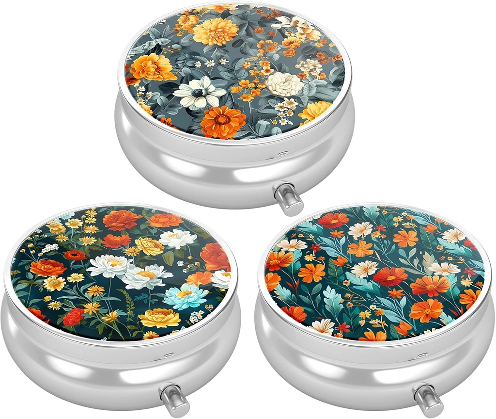 3 Pack Pille Box, Kleine Pille Fall für Geldbeutel & Tasche, niedliche Reise Medizin Organizer, Tragbare Medizin Containerhalter, Vitamine, Medikamente, Fischöl & Beilage, Schöne Blume zu halten