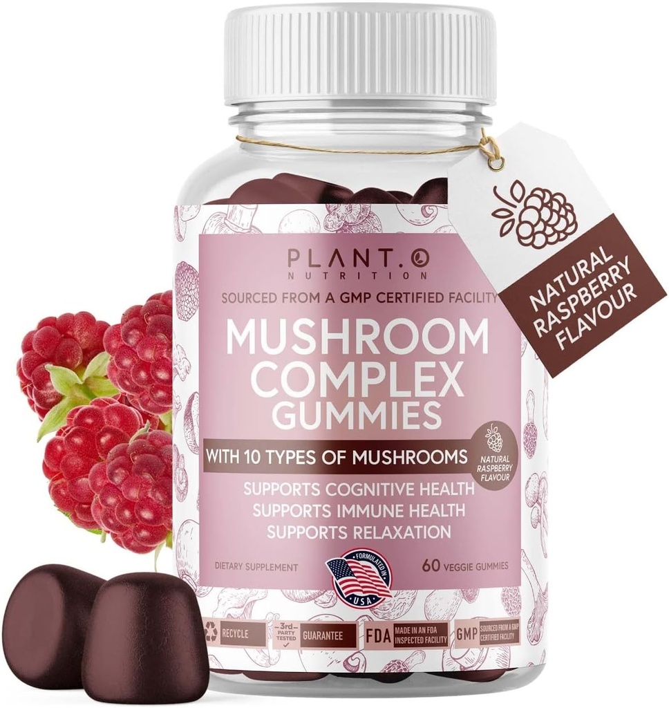 Pilzgummis Premium-Ergänzung [10 Pilz-Komplex-Extrakt] Delicious & Fast Acting Lion’s Mane, Reishi, Shiitake Nootropic Brain-Unterstützung, Immununterstützung, Stimmung & Entspannung, 60 Chews