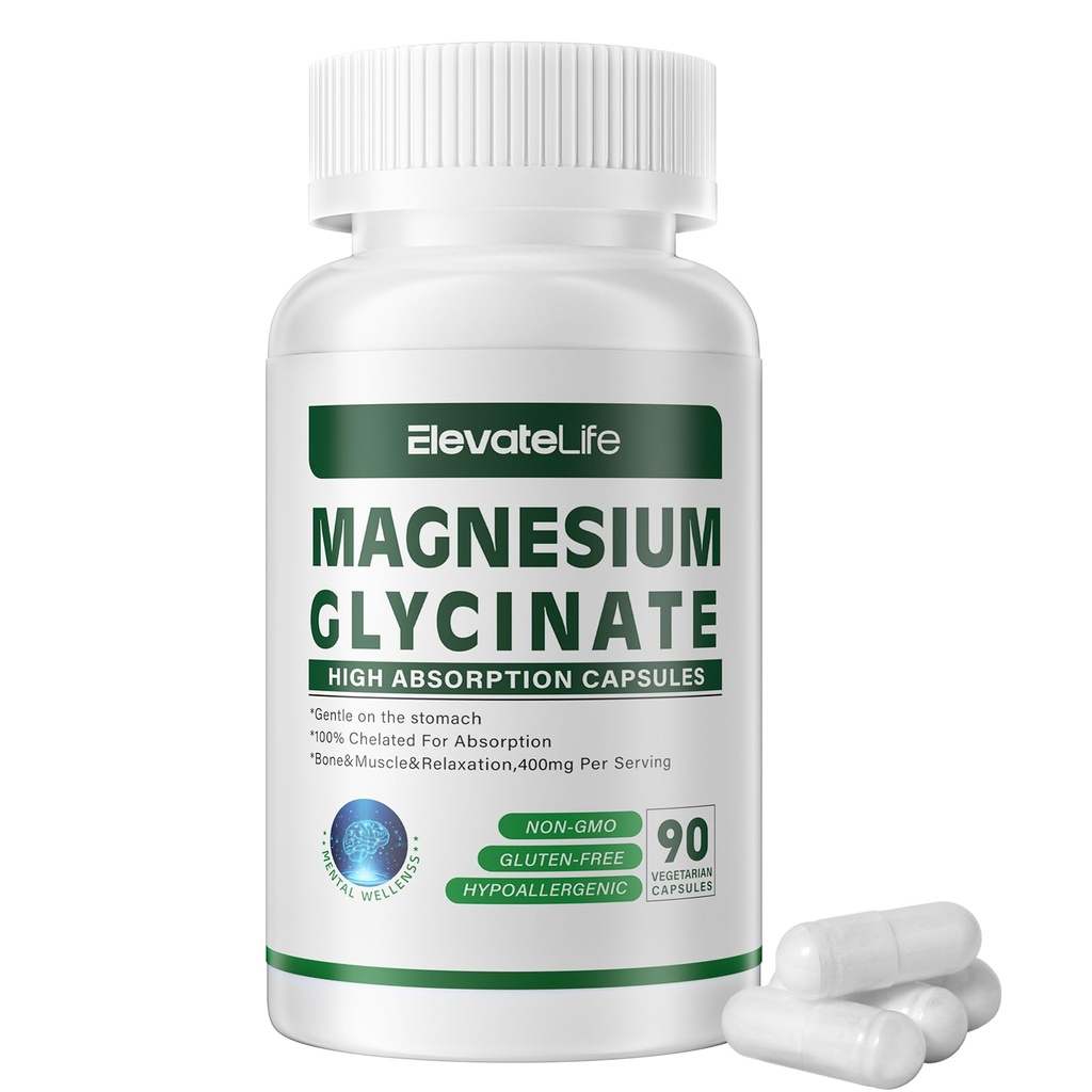 Magnesium Glycinate 400 MG pro Servierung 100% Chelat für hohe Absorption, Sanfte auf Stomach, Non-GMO, 90 Vegetarische Kapseln