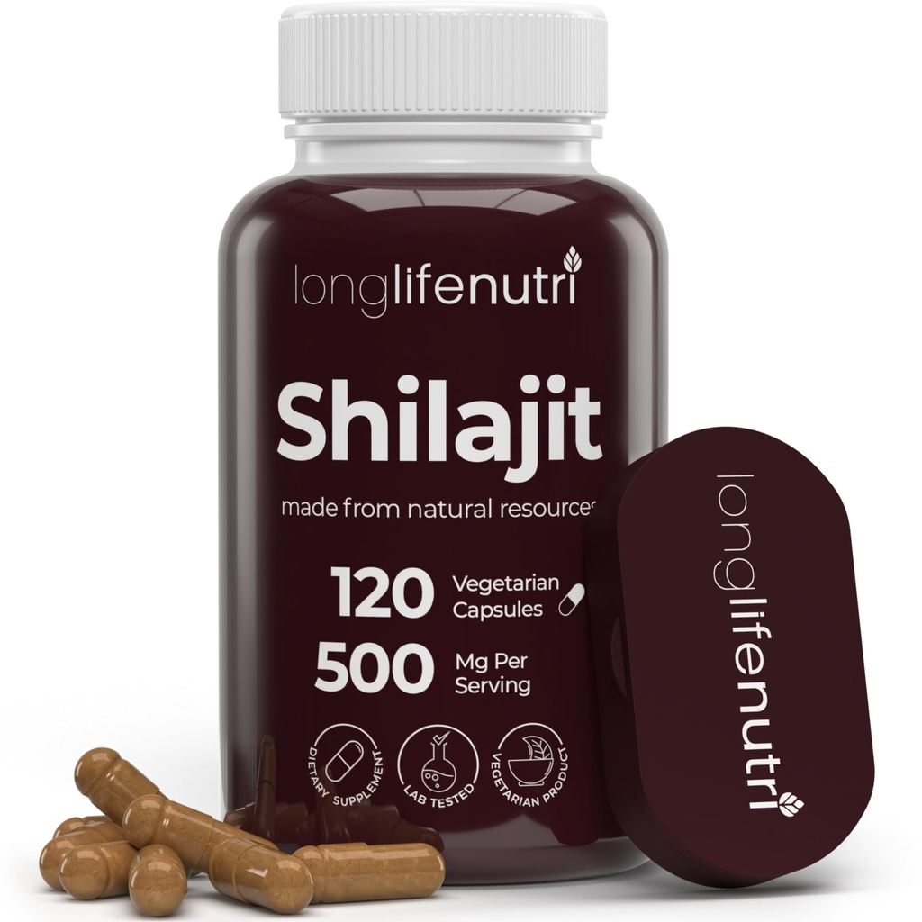 Shilajit Pure Himalayan Extrakt 500mg mit 15% Fulvic Acid 500mg - 120 Vegetarische Kapseln, 4 Monate Versorgung, Organische Ergänzung für Vitalität & Mental Clarity, Made in USA, Glutenfrei, Non-GMO