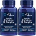 Prolongation de vie Complexe B complet bioactif, soutien cardiaque, cérébral et nerveux, énergie saine, métabolisme, complexe B complet, 60 capsules végétariennes (paquet de 2)