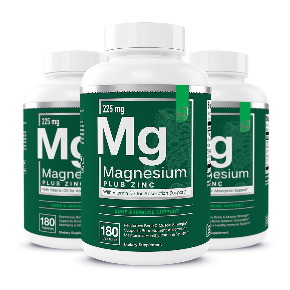 Wesentliche Elemente Magnesium Plus Zink mit Vitamin D3 | Wissenschaftlich geformtes Herz, Knochen & Muskel-Unterstützung | 225mg Triple-Strength Magnesium Complex mit Glycinat, Malat, Citrat | 540 Count