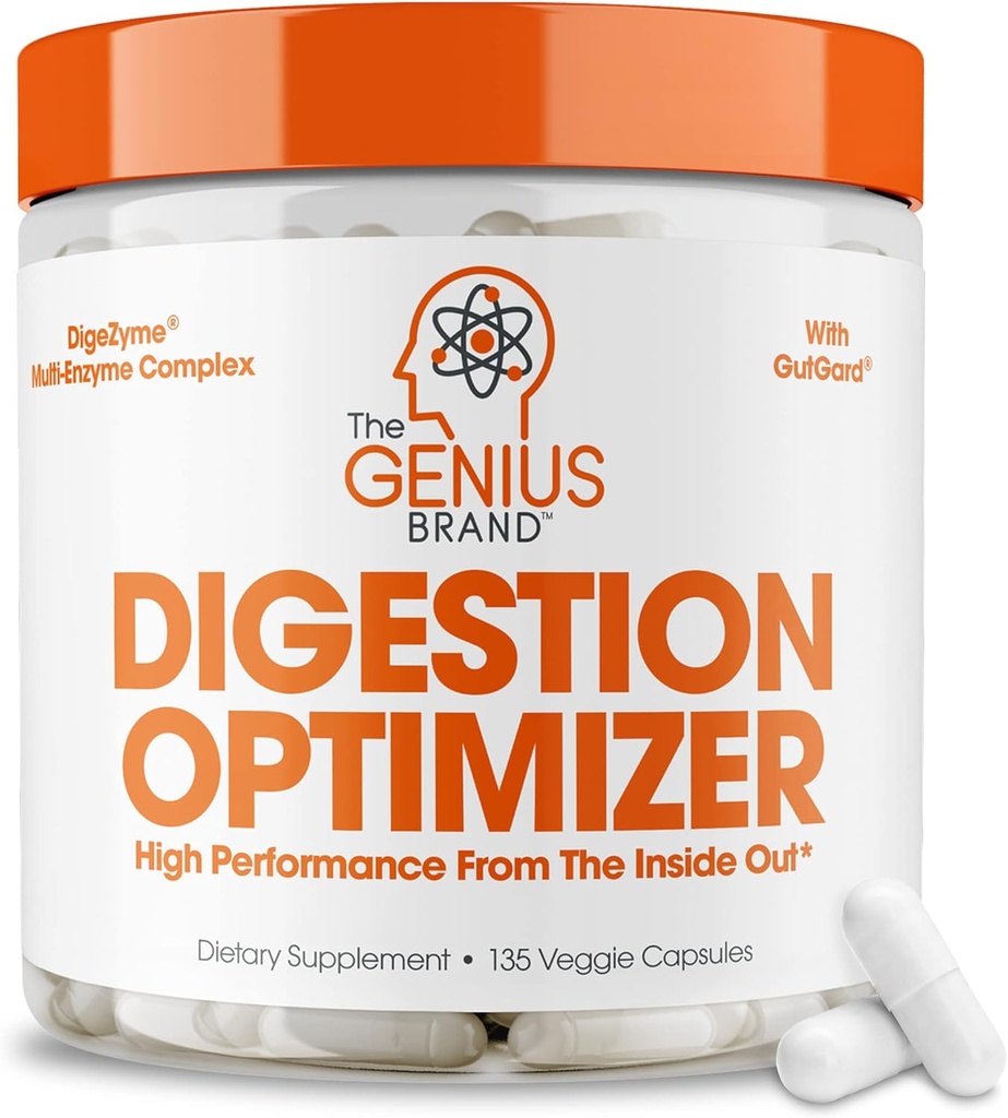Genius Brand Genius Digestion Optimizer - Verdauungsergänzung für Gut Gesundheit und Immununterstützung - Keine proprietären Blends - Vegan, Non-GMO & Gluten-Free - 135 Veggie Kapseln