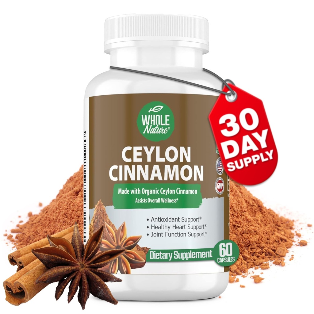 Cinnamon Kapseln 1200mg. Organic Ceylon Cinnamon Supplement, Cinnamon Pillen unterstützen Herz, Gehirn, Knochen, Gelenk, Stoffwechsel. Echtes Cinnamon-Pulver, Non-GMO, Glutenfrei, Vegan 60 ct (1)