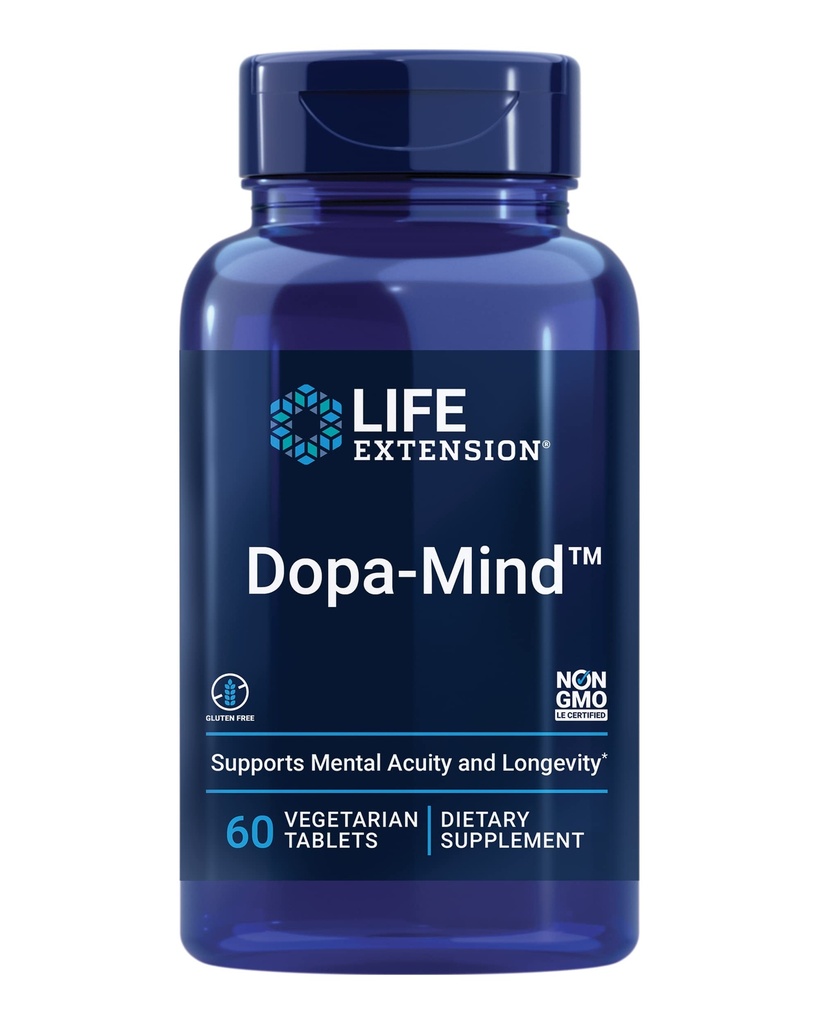 Life Extension Dopa-MindTM, Dopamine Support Supplement, Unterstützt kognitive Leistung, Gesunde Dopamine Produktion, Glutenfrei, Non-GMO, Vegetarisch, 60 Tabletten