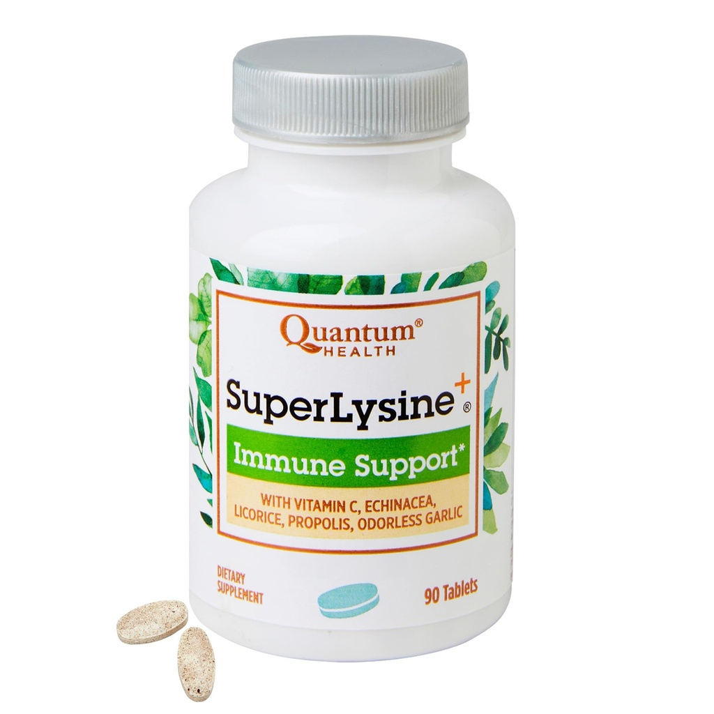 Quantum Health SuperLysine+ Advanced Formula Immune Support Supplement Lysine 1500 mg, Vitamin C Echinacea Licorice Bee Propolis & Odorless Garlic Daily Wellness Blend für Damen und Herren - 90 Tabletten