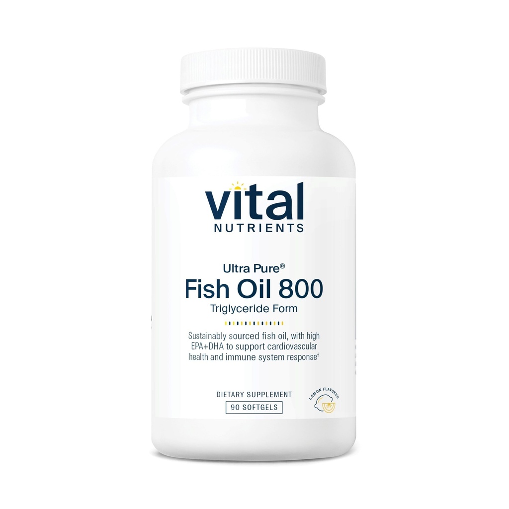 Nutriments vitaux Ultra Pure® Huile de poisson 800 Triglycéride Forme de coeur, de cerveau et d'immuno-sanitaire* Exclusivité élevée de l'EPA et de l'ADH Oméga-3 Acides gras de l'acide EPA et DHA
