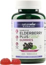 NatureWise Sambucus Elderberry Gummies - Immununterstützungsergänzung für Kinder Alter 4+ & Erwachsene mit Vitamin C, D3, Zink - Elderberries Entspricht 3520mg - Vegan, Non-GMO - 60 Count[30-Day Supply]