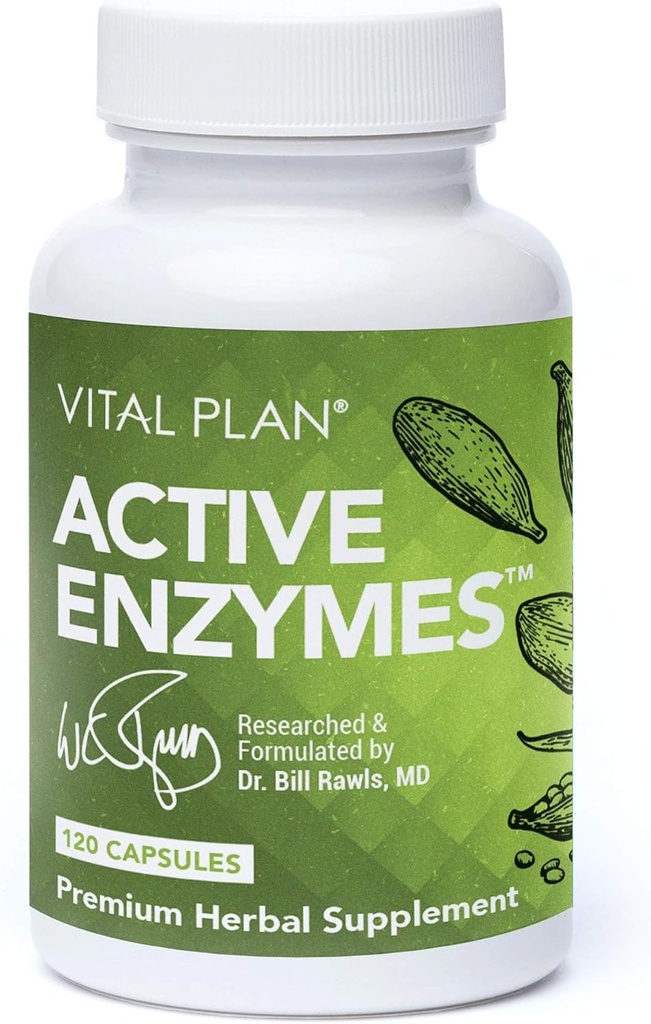 Vital Plan Active Enzymes Supplement von Dr. Bill Rawls - Verdauungsenzyme für Gut Gesundheit & Verdauung - Protease, Bromelain, Lactase, Amylase & Lipase (120 Kapseln)