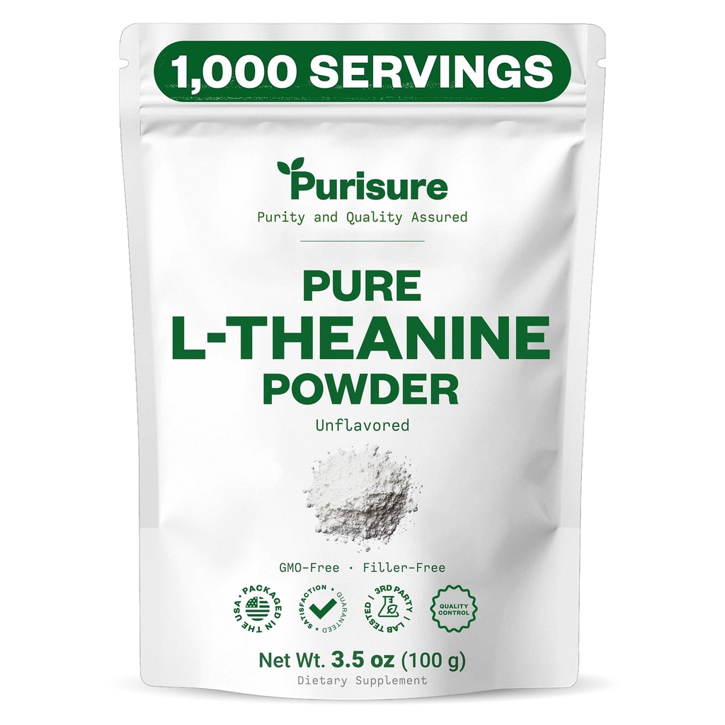 Reinheit L-Theanin-Pulver, 100 g, reines L-Theanin-Pulver, das Entspannung und Fokus fördert, Ergänzung für kognitive Funktion, keine Füllstoffe, Non-GMO, 1000 Servierungen