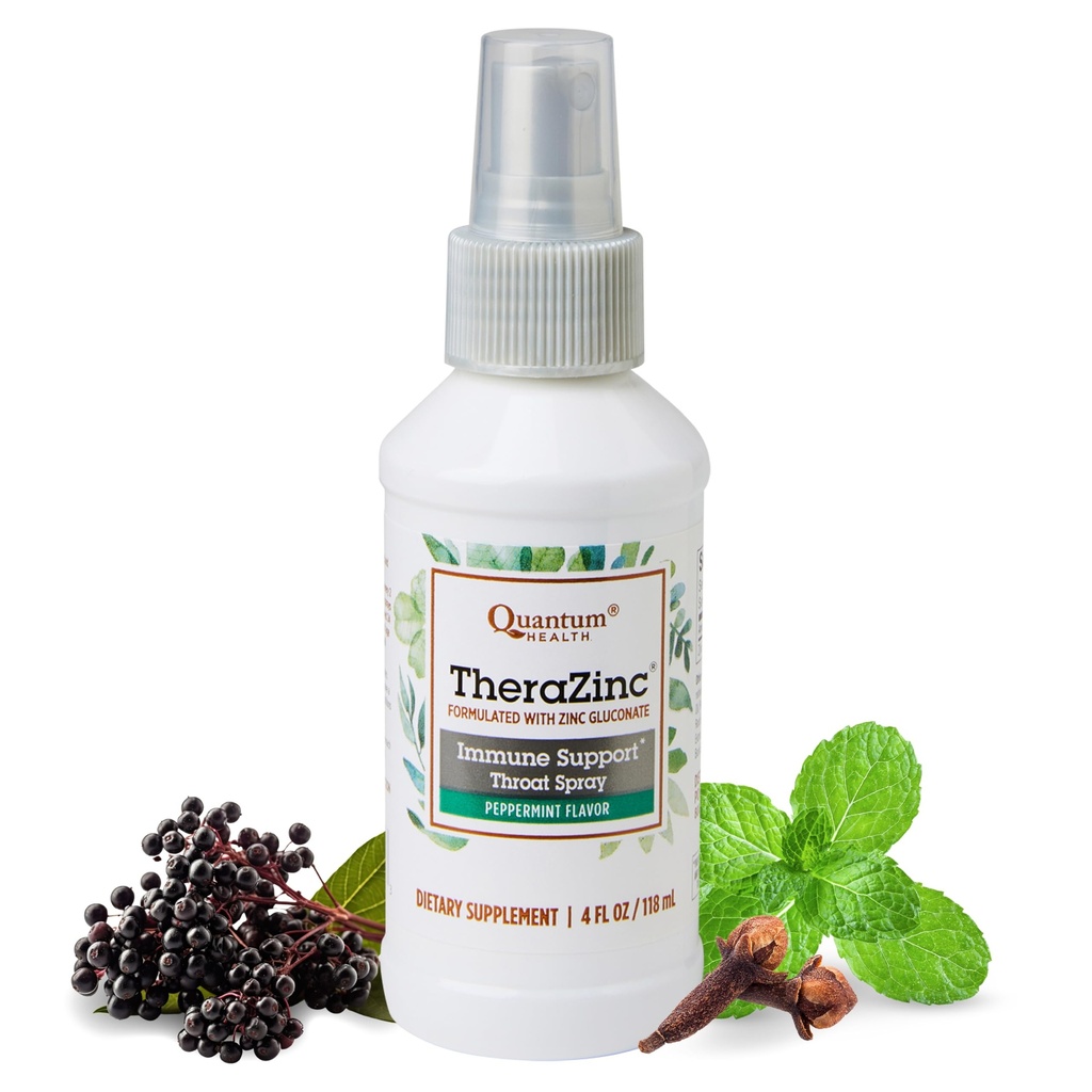 Quantum Health TheraZinc Spray oral, Zinc Immune Support pour les adultes et les enfants, fournit un soulagement de la gorge dans un apaisant liquide de zinc Spray, 4 Oz.