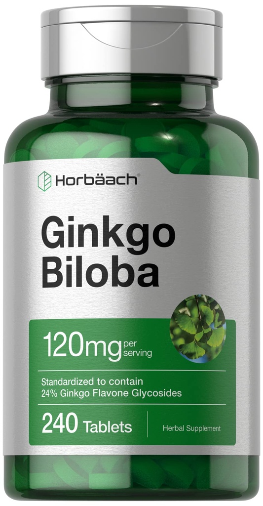 Horbäach Ginkgo Biloba Ergänzung | 120mg | 240 Tabletten | Standardisierte Kräuterextrakt | Flavone Glycoside | Vegetarisch, Non-GMO und Glutenfrei