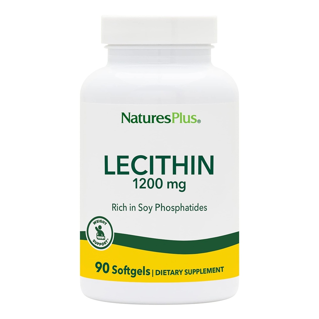 NaturesPlus Lécithine - 1200 mg, 90 Softgels - Riche en Phosphatides de soja - Sans gluten - 90 portions